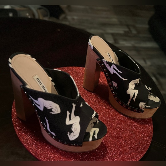 Miu Miu Nude Abstract Printed Heels Sz 36.5 - Picture 3 of 8
